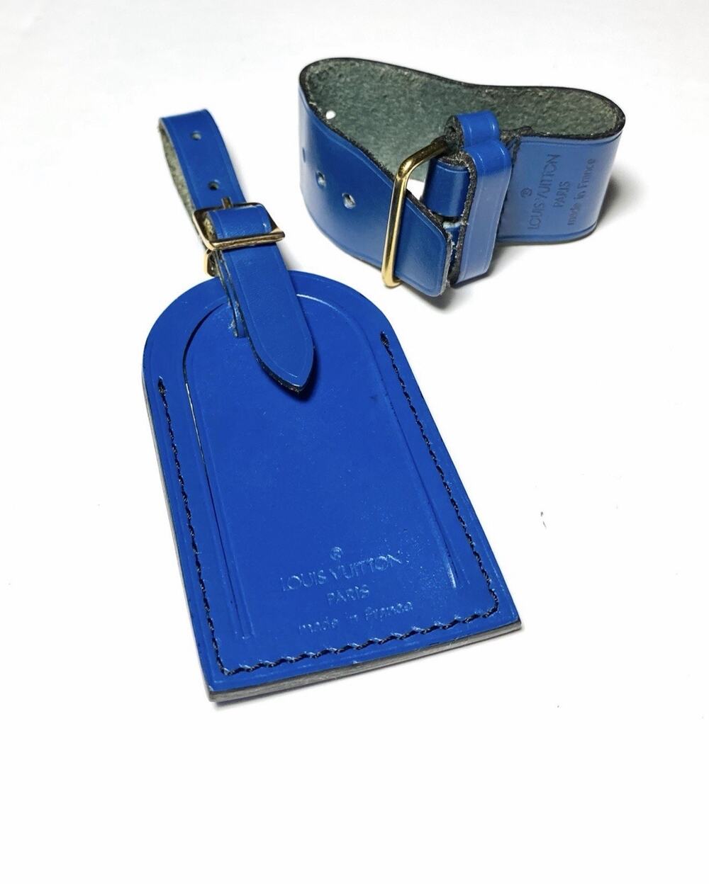 Louis Vuitton Blue Name Tag w/Poignet Strap 1 Set Calfskin Large